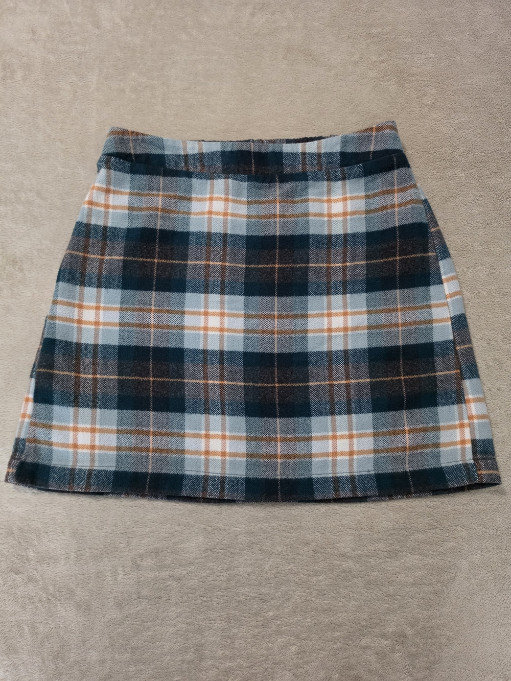 American Eagle Outfitters Teal, White & Orange Plaid Mini Skirt